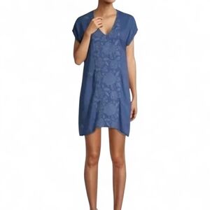 JOHNNY WAS Jolie Willow Periwinkle Floral Embroidered Mini Dress Tunic Women's S